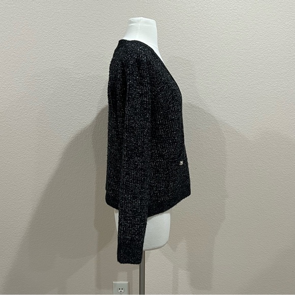 Adyson Parker Black Metallic Silver Thread Cardigan Sweater NWT Size Large - Picture 4 of 13